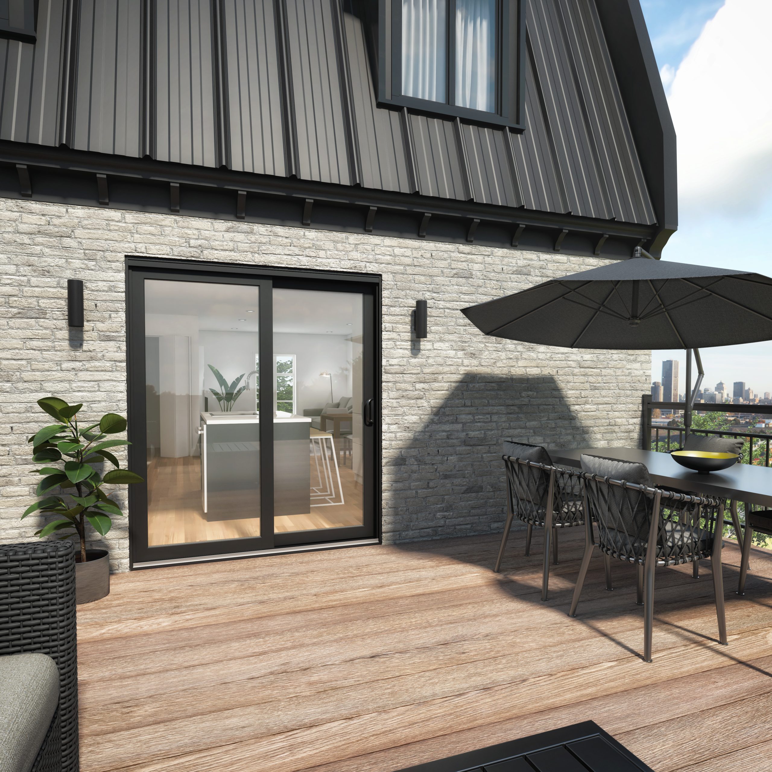 Porte patio Belle-vue Prestige sur terrasse en bois